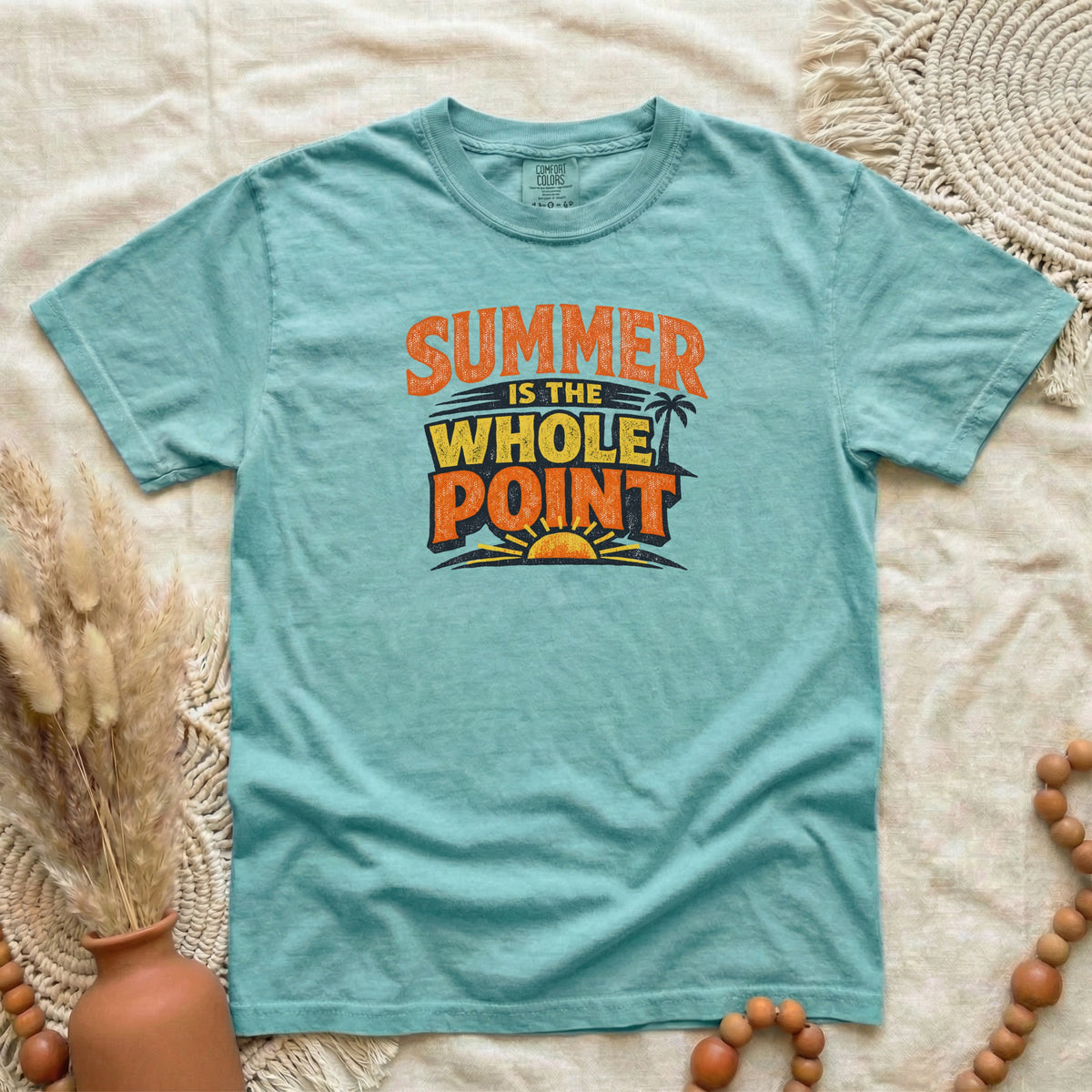 Chalky Mint garment-dyed cotton tee printed with "Summer Is The Whole Point".