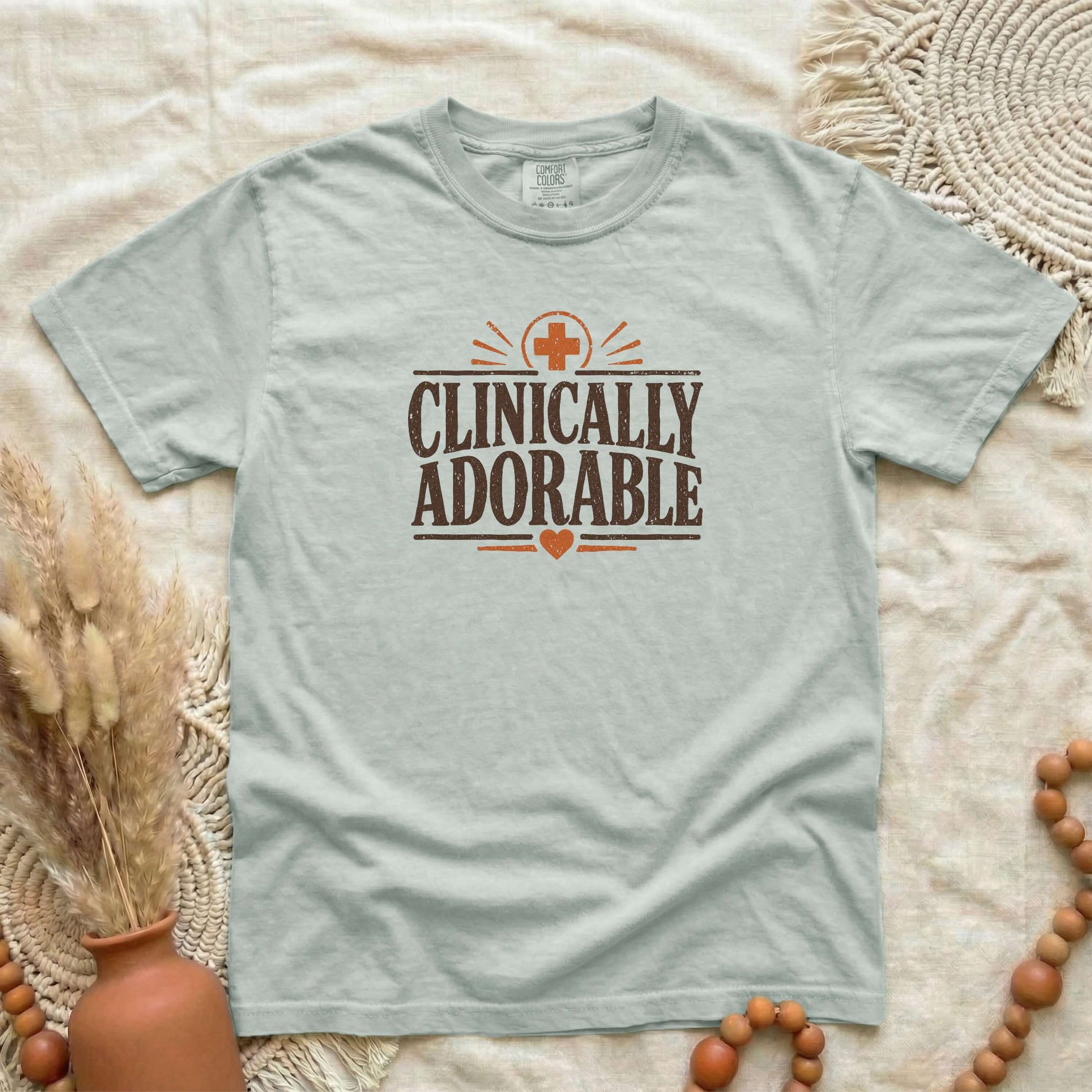 Bay garment-dyed cotton tee printed with "Clinically Adorable".