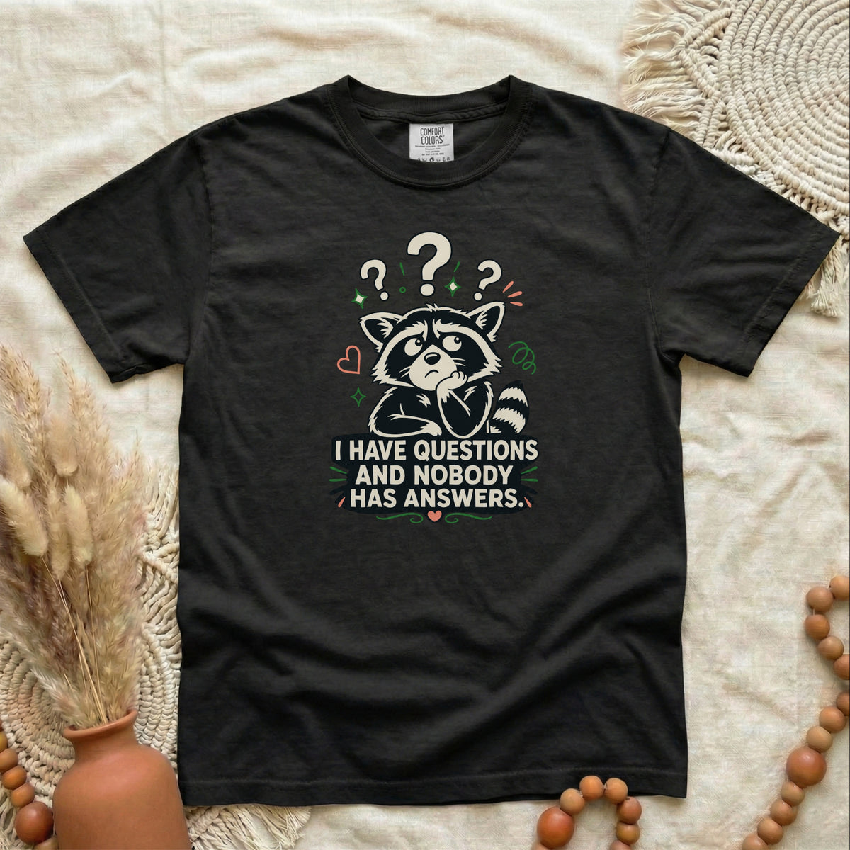 Raccoon “I Have Questions and Nobody Has Answers” | Graphic T-Shirt