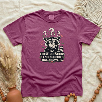 Raccoon “I Have Questions and Nobody Has Answers” | Graphic T-Shirt