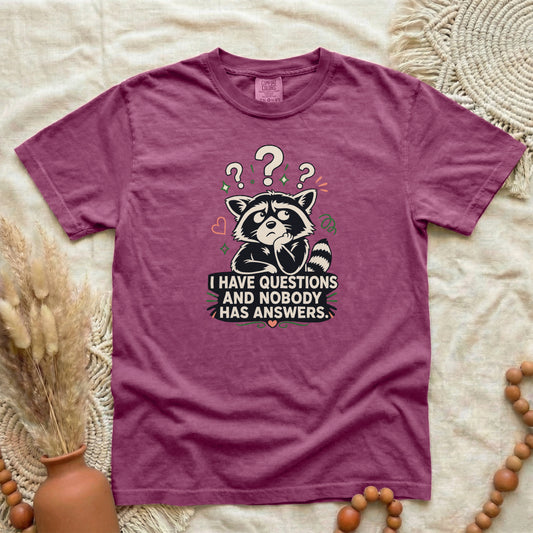Raccoon “I Have Questions and Nobody Has Answers” | Graphic T-Shirt
