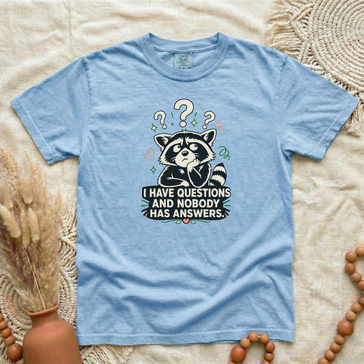 Raccoon “I Have Questions and Nobody Has Answers” | Graphic T-Shirt