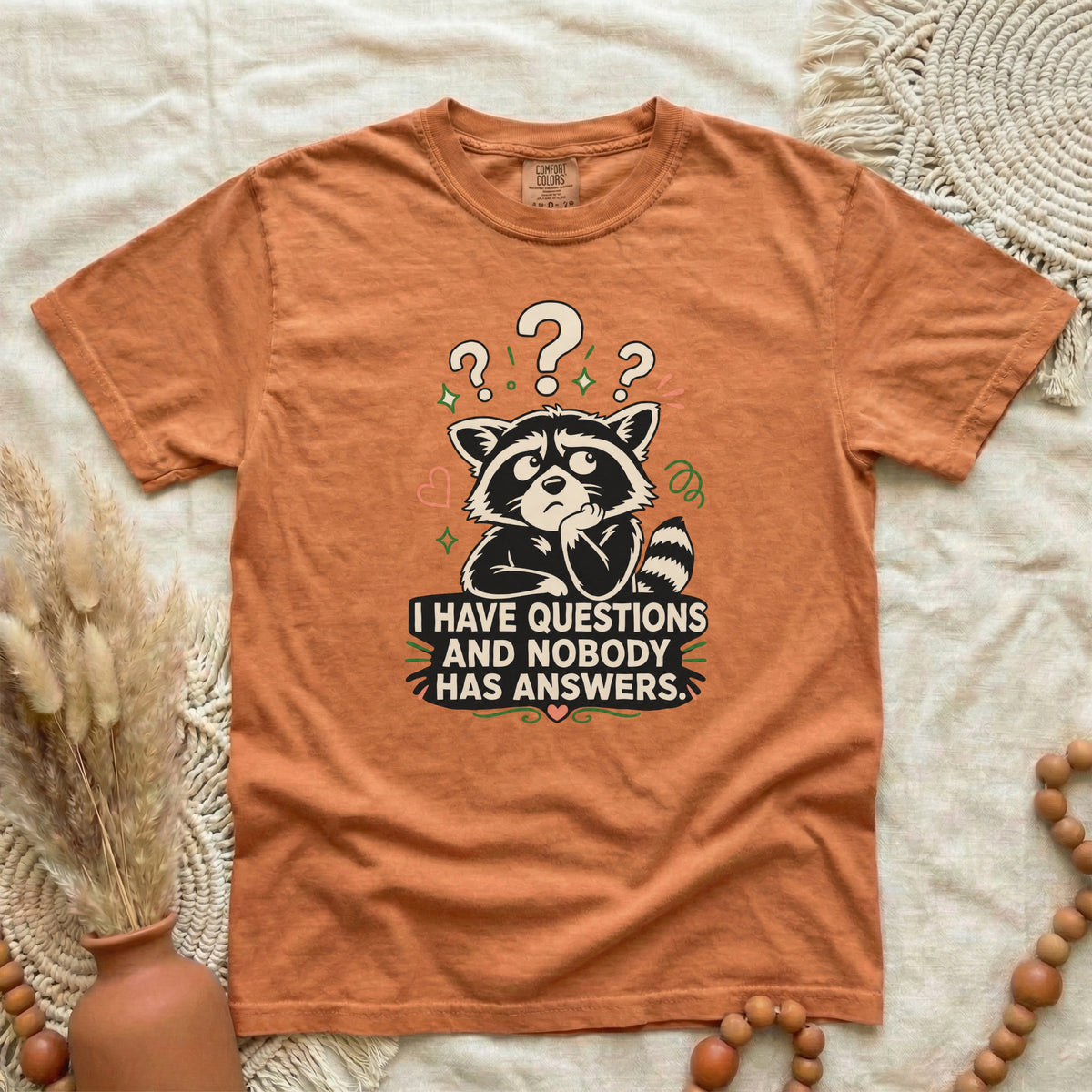 Raccoon “I Have Questions and Nobody Has Answers” | Graphic T-Shirt