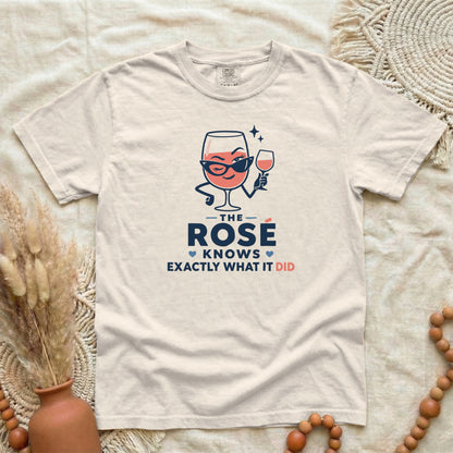 T-Shirt — "The Rosé Knows Exactly What It Did" Wine Glass Graphic Tee