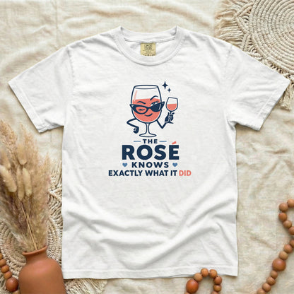 T-Shirt — "The Rosé Knows Exactly What It Did" Wine Glass Graphic Tee