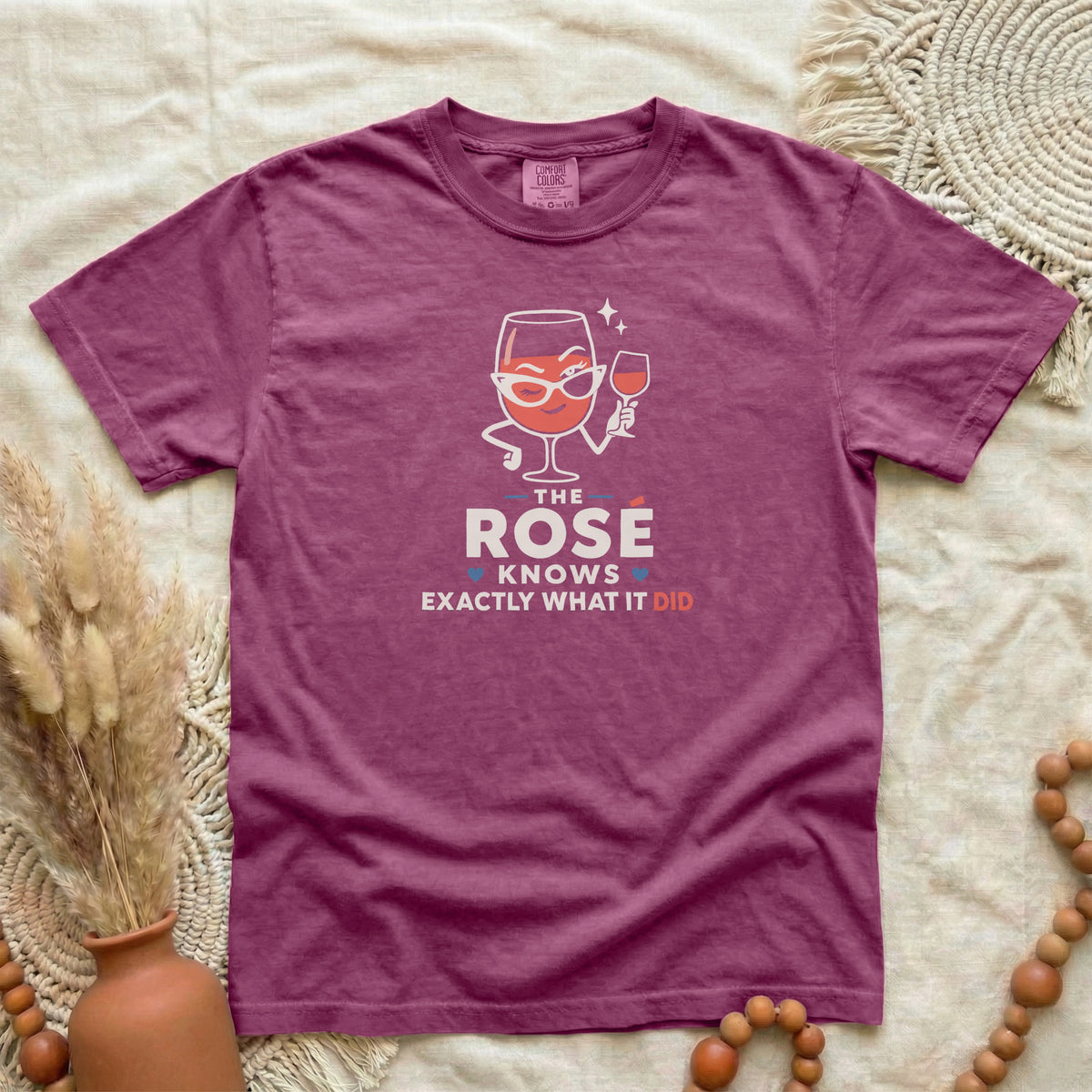 T-Shirt — "The Rosé Knows Exactly What It Did" Wine Glass Graphic Tee