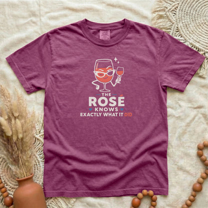 T-Shirt — "The Rosé Knows Exactly What It Did" Wine Glass Graphic Tee