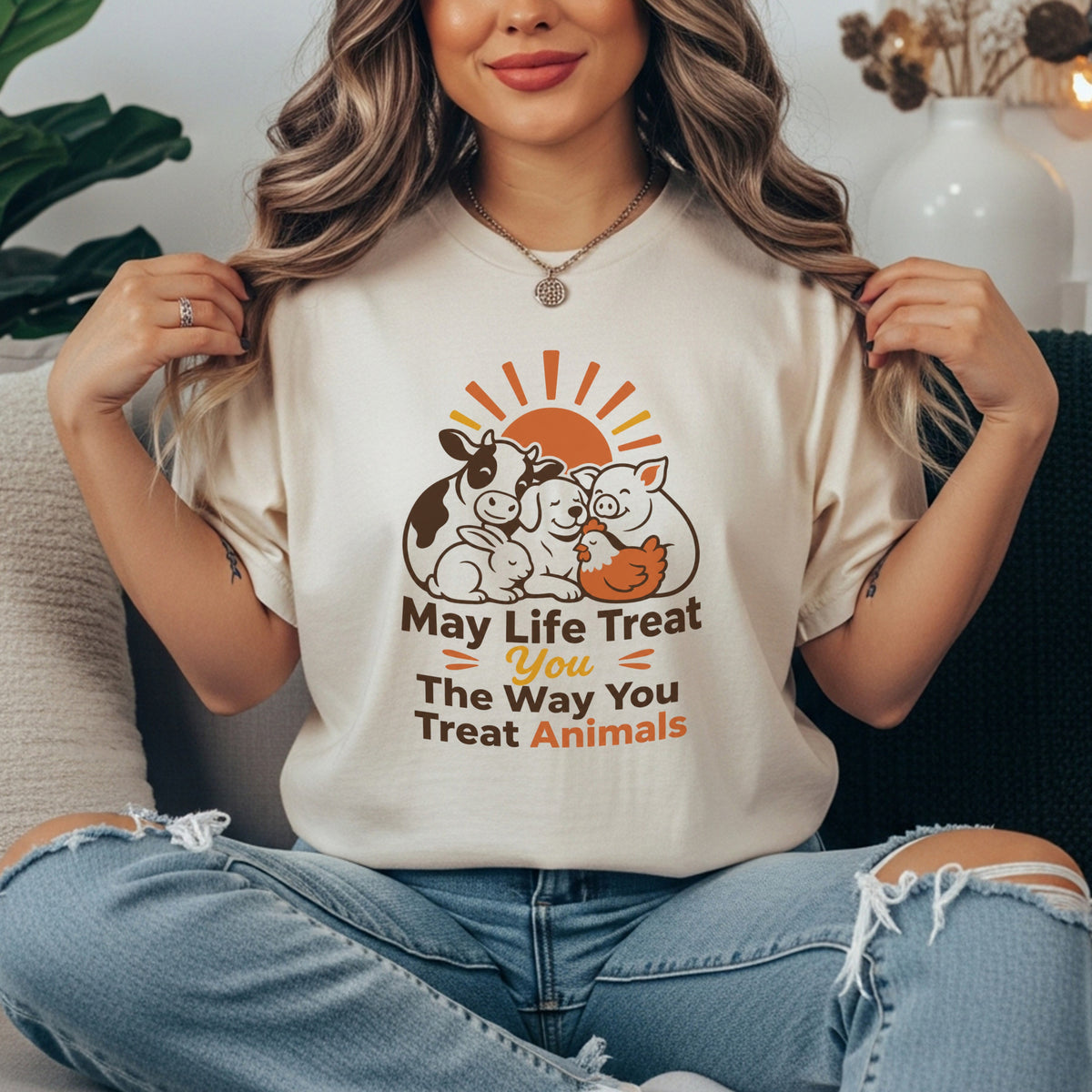 Animal Lover T-Shirt — "May Life Treat You The Way You Treat Animals" Graphic Tee