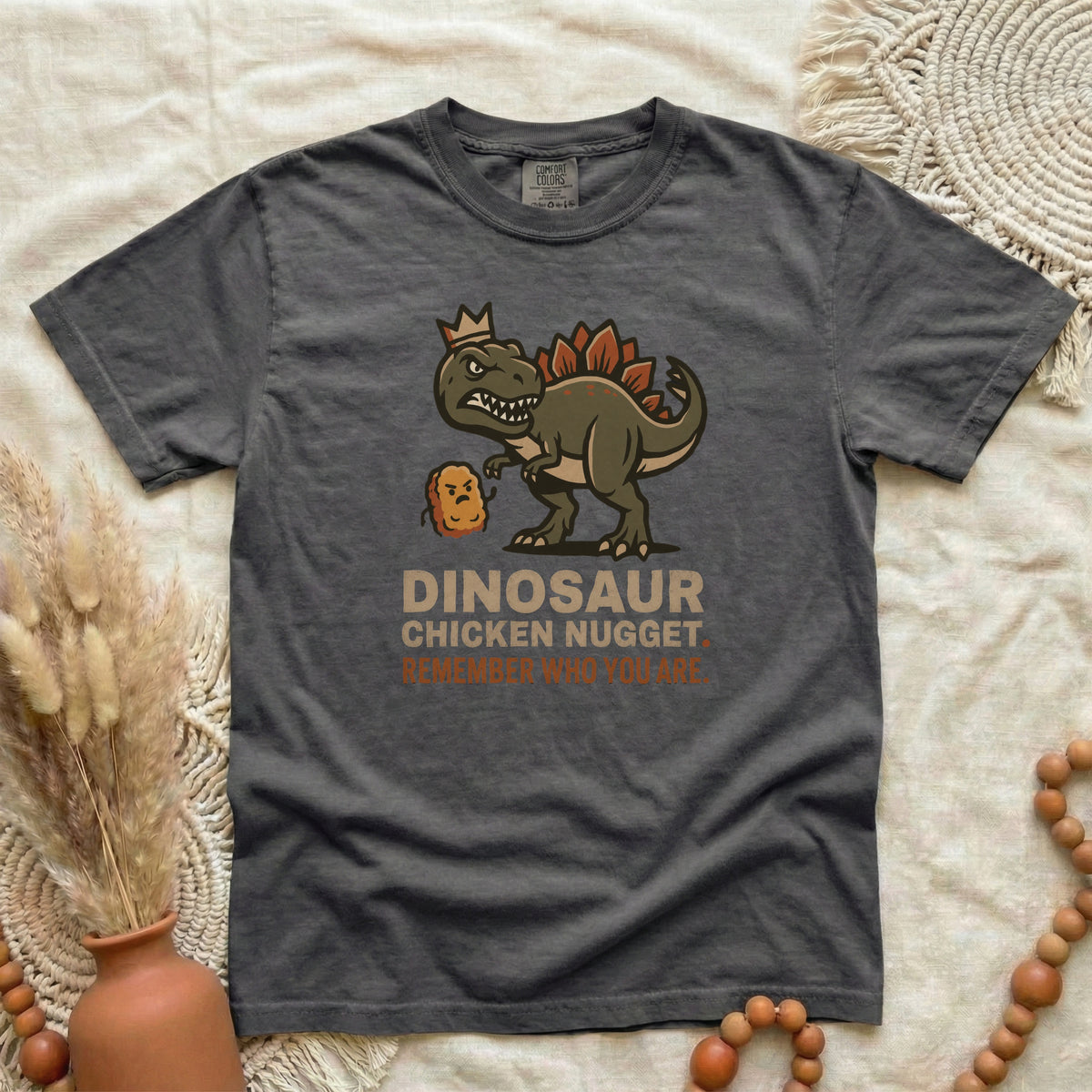 Dinosaur Chicken Nugget T-Shirt — Funny Retro Dino Tee with "Remember Who You Are" Quote