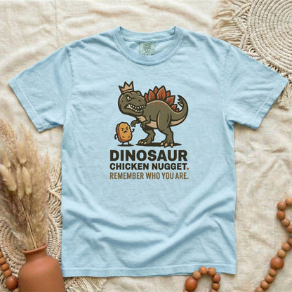 Dinosaur Chicken Nugget T-Shirt — Funny Retro Dino Tee with "Remember Who You Are" Quote