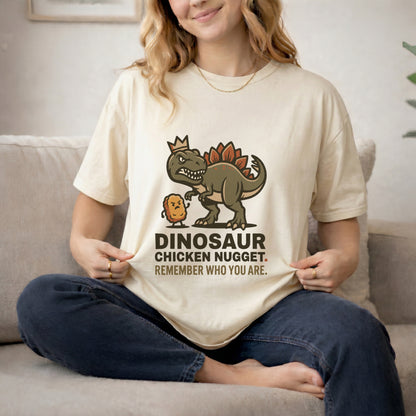 Dinosaur Chicken Nugget T-Shirt — Funny Retro Dino Tee with "Remember Who You Are" Quote