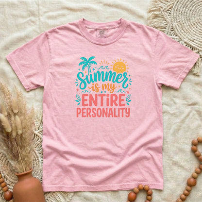 Blossom garment-dyed cotton tee printed with "Summer Is My Entire Personality".
