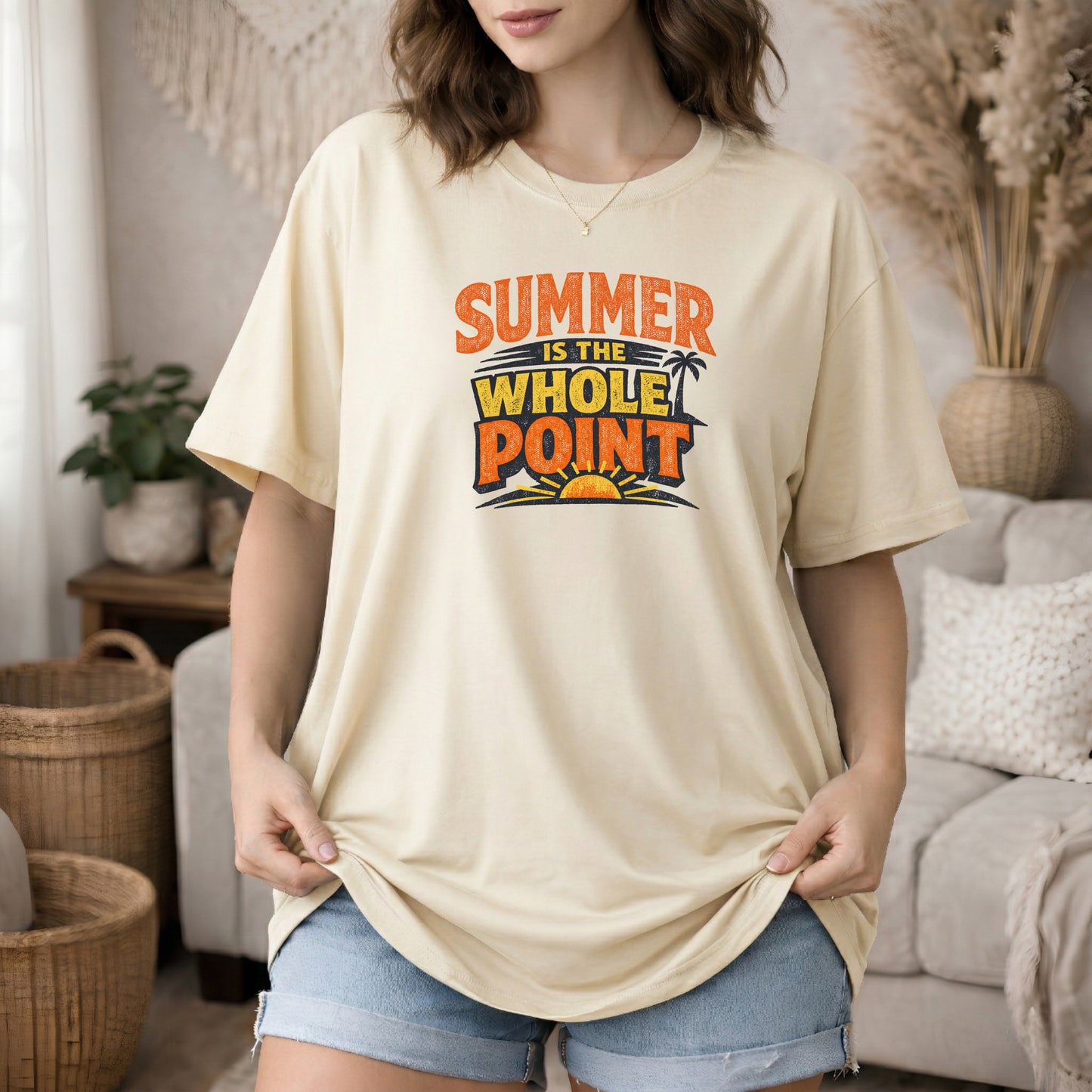 Ivory garment-dyed cotton tee printed with "Summer Is The Whole Point".